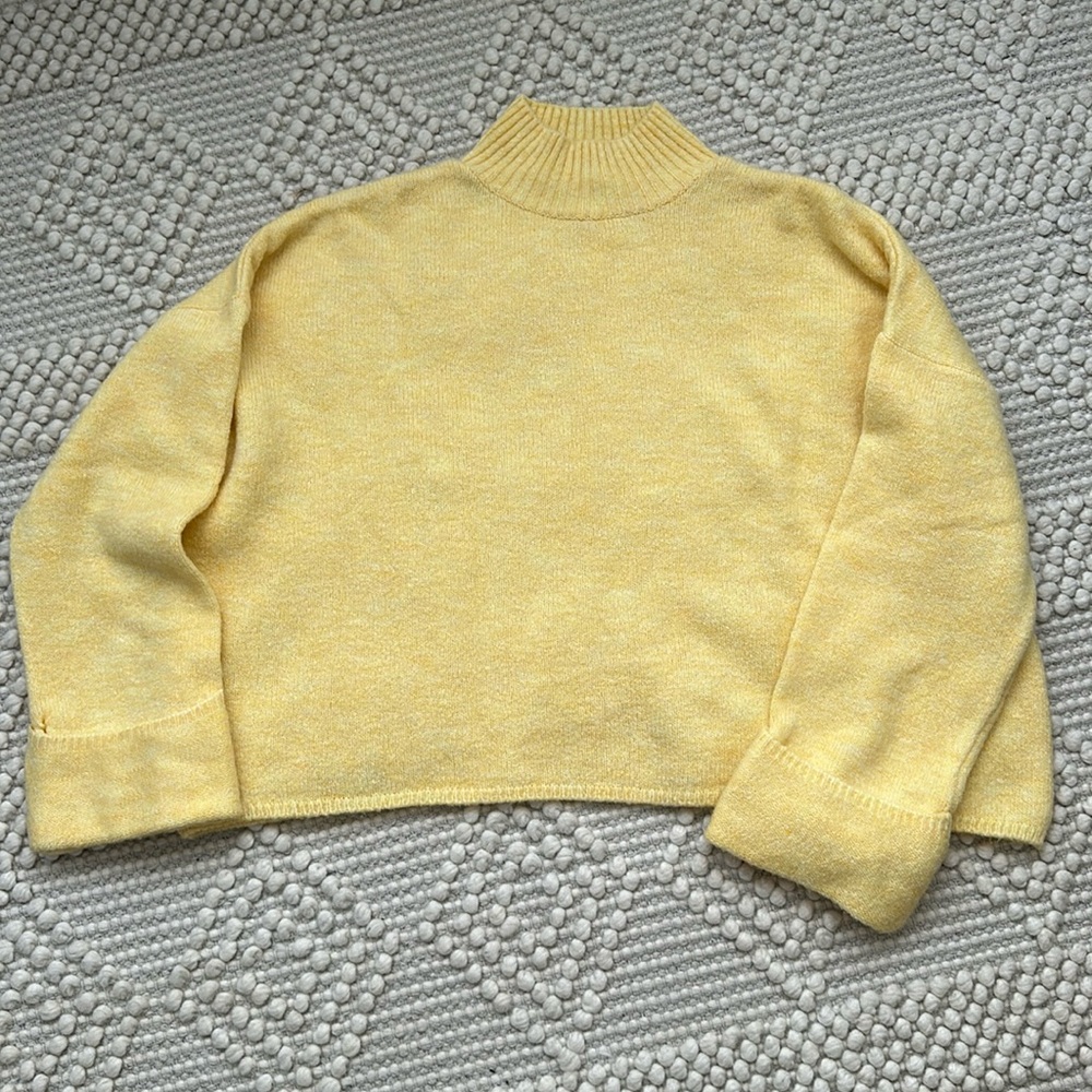 Mango pastel yellow mock neck sweater